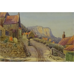  Edward Binns (Early 20th century): Cottages at Runswick Bay, watercolour signed 26cm x 38cm  