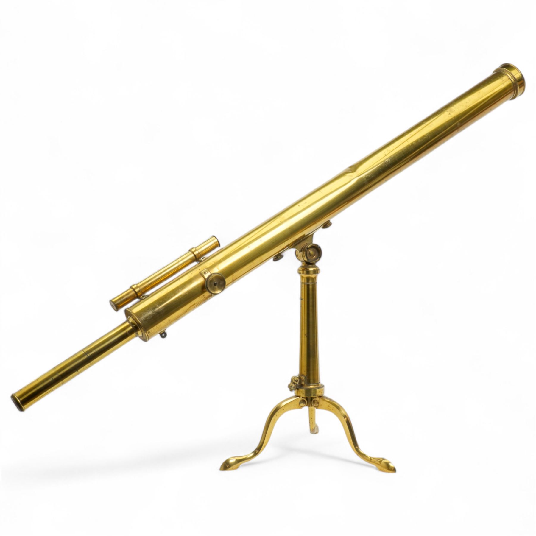 19th century brass telescope by G & D Davis, London on a tripod stand and in mahogany case, length of case 114cm