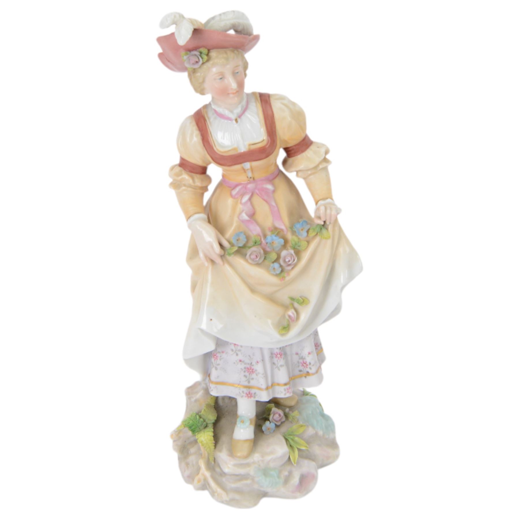 Continental figure group L' Amour,, together with a pair of courting figures and Staffordshire spill vase 