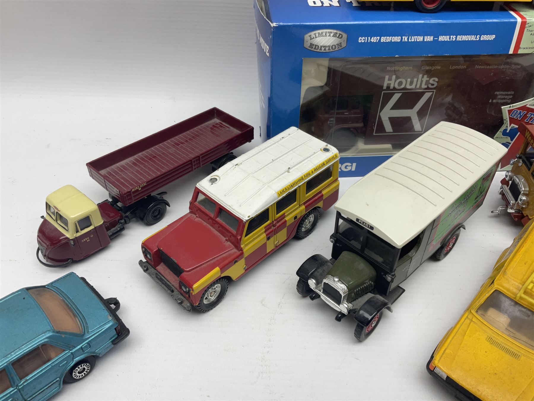 Corgi - approximately forty die-cast models of various scales to include ‘On the Move’ CC11406 and CC11407, both boxed; Renault 16, Ford Consul Classic, Vanwall Racing Car etc 