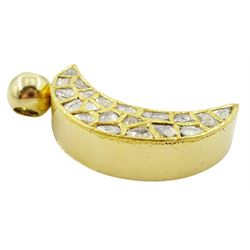 18ct gold crescent swivel pendant, polki diamonds kundan set, the reverse set with lapis lazuli