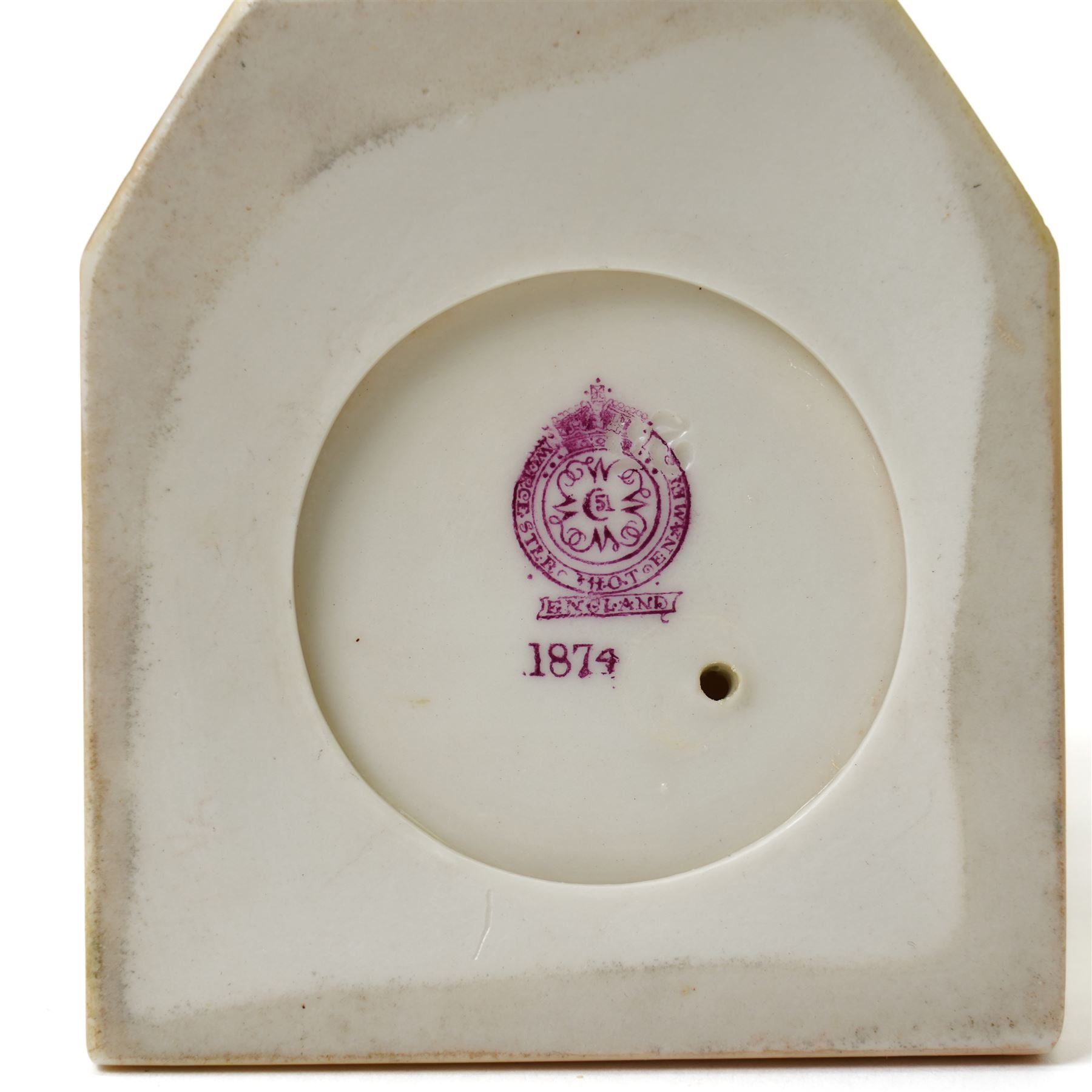 Pair of Royal Worcester blush ivory figures from the Countries of the World series 'Irish Girl' 1874 and 'Welsh Girl' 1875, pair of Royal Worcester blush ivory shallow shell dishes painted with flowers D12cm and a small Hadley's Worcester cauldron shape vase (5) 