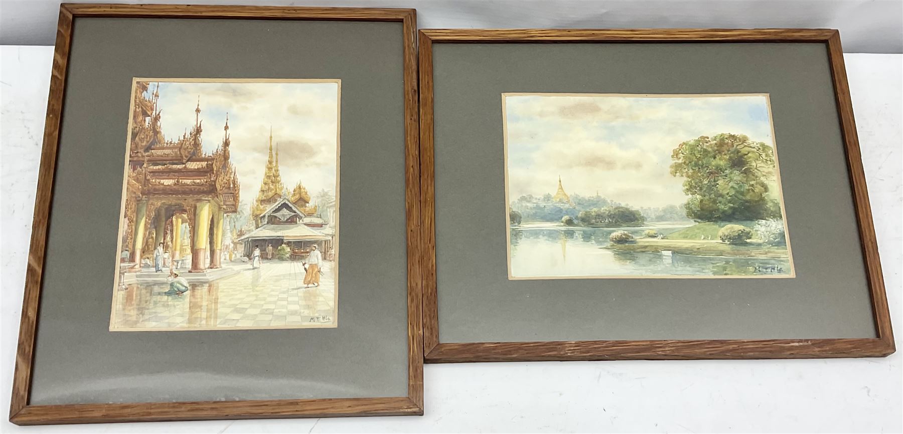 Maung Tun Hla (U Tun Hla) (Burmese 1874-1946): Mandalay Palace and Kyone, pair watercolours signed M T Hla 16cm x 21cm (2)