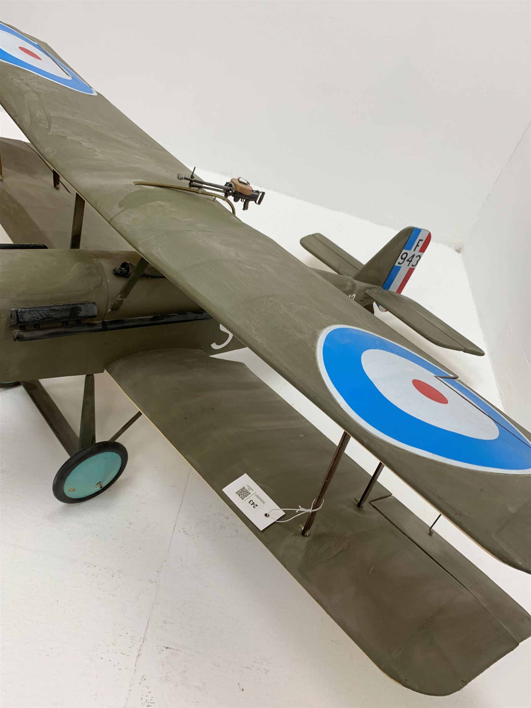 Radio controlled bi-plane, modelled as a British Royal Aircraft Factory S.E.5a fighter aircraft 'F-943', with Saito 45 special engine and Focus 6 controller, untested