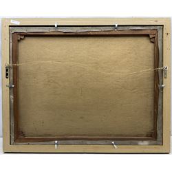 Stanley Royle (British 1888-1961): Harvesting with Cottages Beyond, oil on canvas unsigned 69cm x 90cm