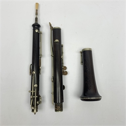 Rosewood three-piece oboe with nickel mounts, unmarked, cased