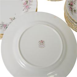 Royal Albert Lavender Rose pattern tea service for six including teapot, jug, open sucrier, teacups and saucers, side plates, dinner plates etc  