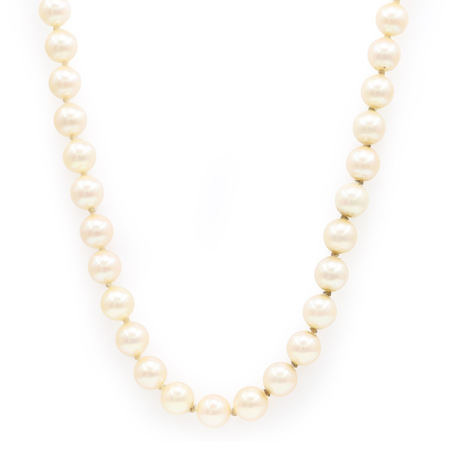 Single strand cultured pearl necklace, with 18ct gold pave set diamond clasp, Sheffield import mark 1996
