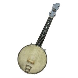 John Grey & Sons banjolele with unusual all over mottled blue and silver textured finish L57cm; in carrying case