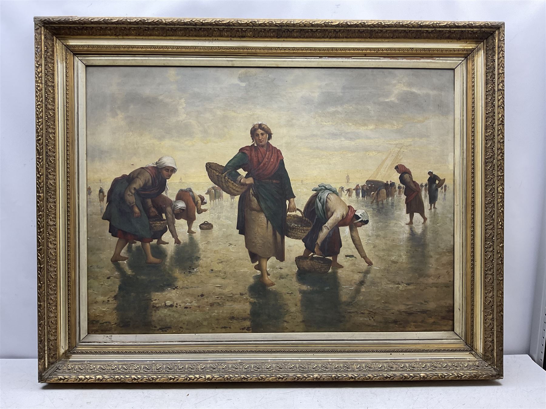 French School (19th century): Breton Cockle Pickers, oil on canvas unsigned 79cm x 109cm