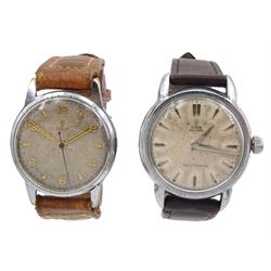 Two Tudor genleman's manual wind movements, both in stainless steel cases, on brown leather straps