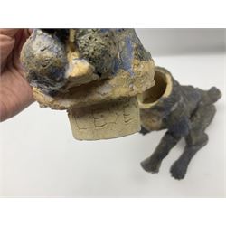 Studio pottery novelty jar and cover modelled as a hare raised upon its back legs, by Chris Attlesey, H38cm 