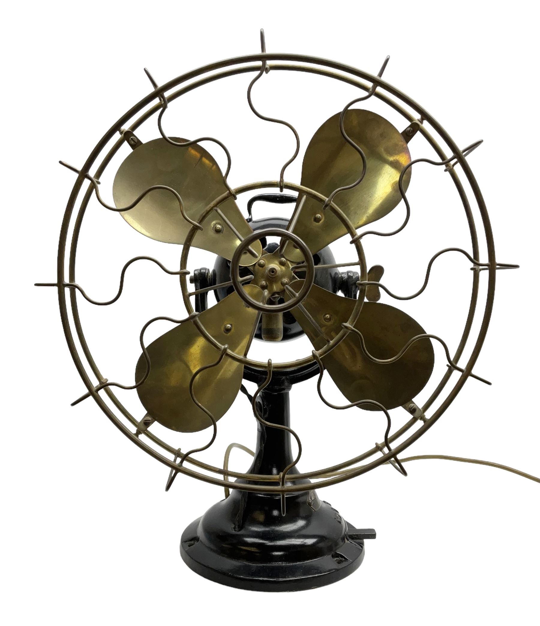 1930s Art Deco cast iron and brass Verity's Junior electric table fan, no 27159, H45cm