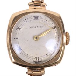 Rotary 9ct gold manual wind wristwatch and a Waverley 9ct gold wristwatch, both on 9ct gold bracelet, hallmarked