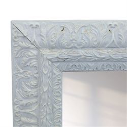 Large rectangular wall mirror with painted frame, foliate designed frame with a rustic white painted finish