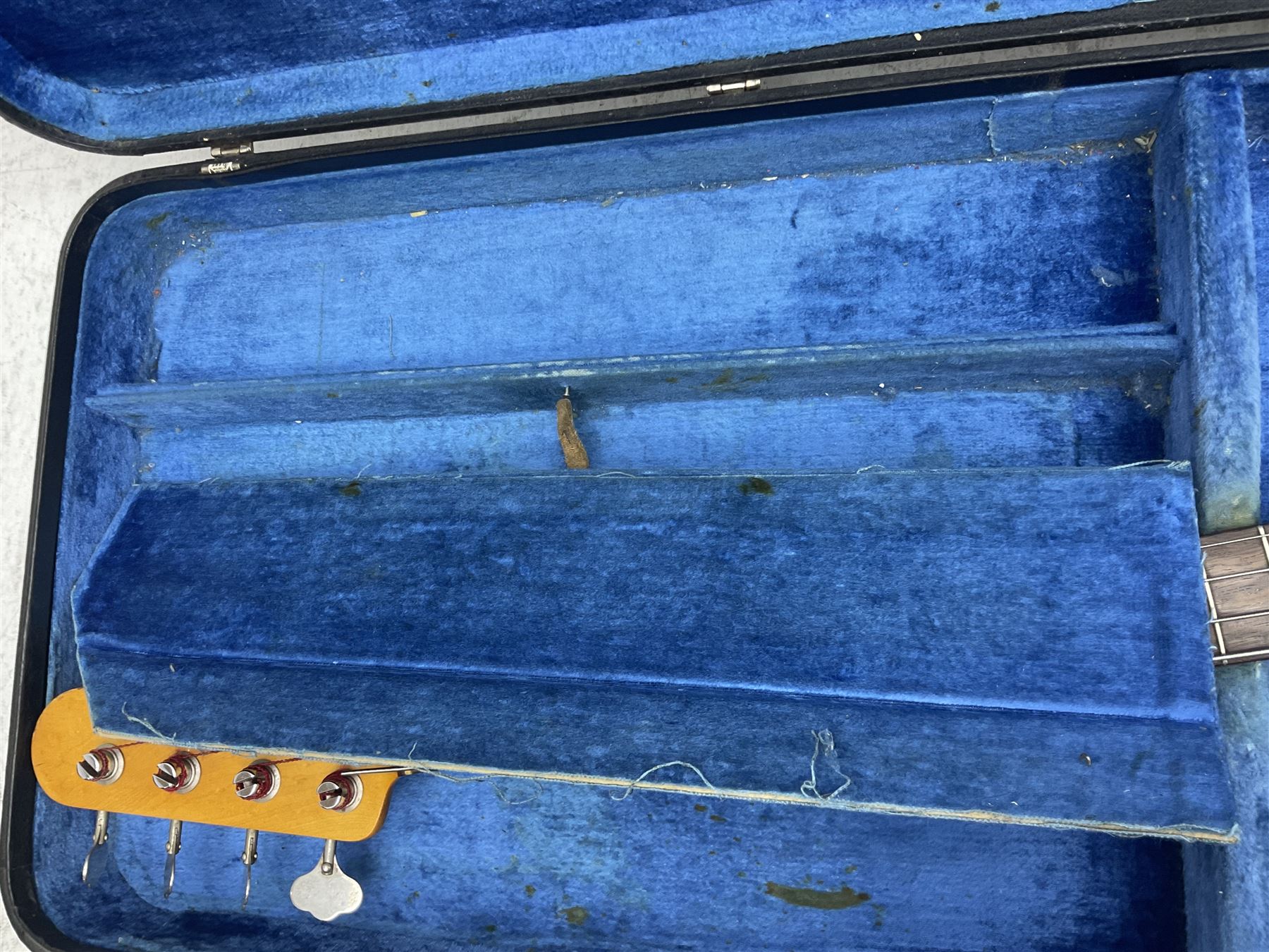 1962 Fender Precision bass guitar; re-finished in natural alder in the 1970s; impressed date code 5NOV62C to end of neck and serial no.90537 to back plate; L115.5cm; in replacement hard carrying case