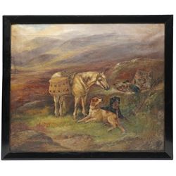 Robert Cleminson (British 1864-1903): Pony and Gun Dogs taking a Rest, oil on canvas signed 62.5cm x 75cm