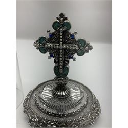 Four limited edition Franklin Mint House of Fratelli Coppini crosses, to include Majestic Cross, Sacred Cross, Star of Hope Jewelled Cross and The Gates to Paradise Cross, all under glass domes, H13cm