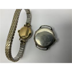 Tudor Royal 9ct gold ladies wristwatch, on expanding gilt bracelet, Gillex silver wristwatch, on silver bracelet, two early 20th century silver wristwatches and one other gilt wristwatch, all manual wind movements