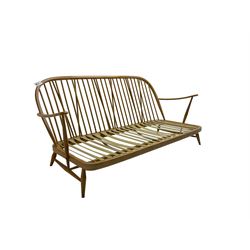 Ercol - 'Windsor' three seat settee (W175cm, H77cm); and pair ercol 'Windsor' easy armchairs (W70cm, H77cm), (no cushions, frames only)