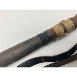 Two wooden truncheon with turned grips and leather straps, L40cm