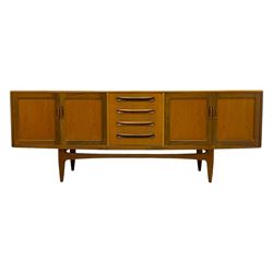 G-Plan - teak sideboard, four graduating central drawers flanked by double panelled cupboards