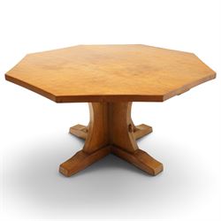 Mouseman - 1940s pre-war adzed oak octagonal dining table, the octagonal adzed top with co...