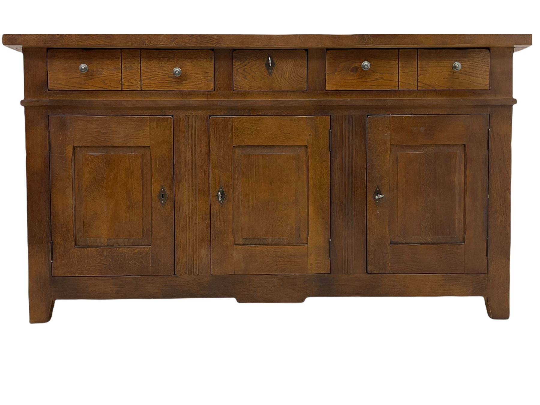Antix French oak sideboard, fitted with three drawers and cupboards