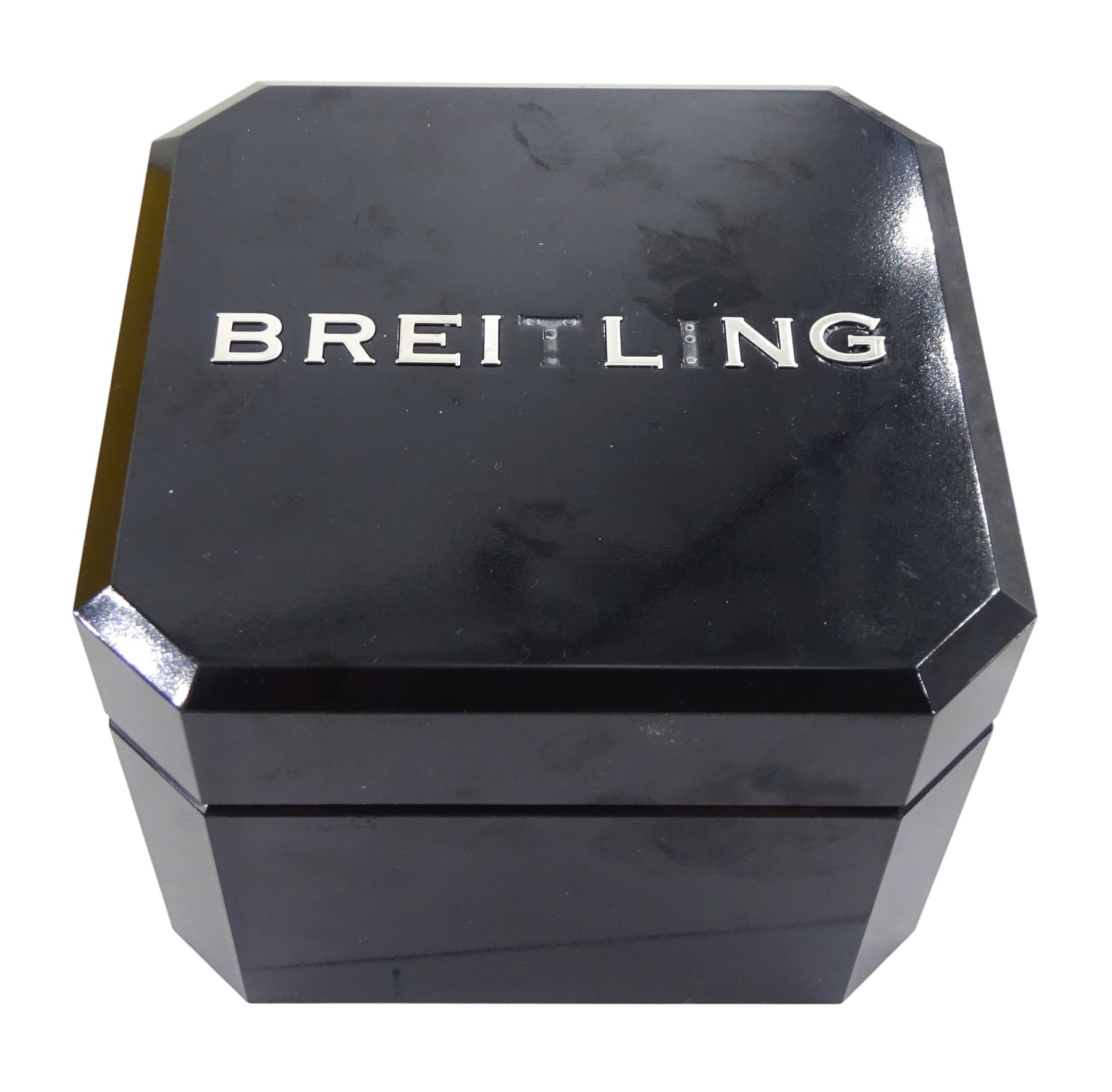 Breitling Old Navitimer gentleman's stainless steel automatic wristwatch, Ref. A13322 serial No. 517301, blue dial with date aperture,  silvered subsidiary dials at 6, 9 and 12 for seconds, 30 minute and 12 hour recording, bi-directional inner slide rule scale, on blue leather strap, boxed with papers and receipt dated 2002