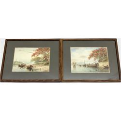 Maung Tun Hla (U Tun Hla) (Burmese 1874-1946): Royal Poinciana Tree on River Bank, pair watercolours signed M T Hla 16cm x 21cm (2)