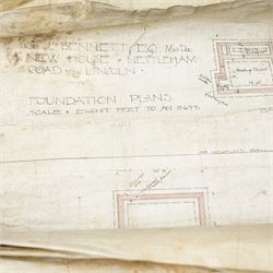 Large collection of mid 19th to early 20th century architectural designs and elevations , by Scorer and Gamble (William Scorer and Henry Gilbert Gamble) of Lincoln, to include Stairs House, Nettleham Road, Limefield Greetwell Road and others, dated 1863-1912