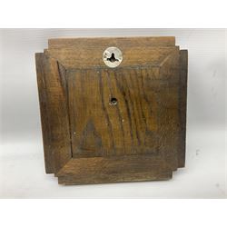 Smiths barometer in carved and stepped oak square case, together with a small copper 8 days clock with bevelled glass plate