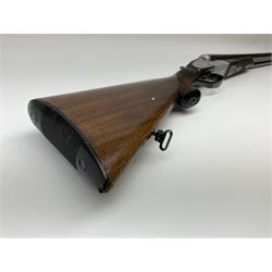 Czechoslovakian BRNO 12-bore side-by-side double barrel sidelock non-ejector sporting gun with Poldi electroplating, the action crudely inscribed '24040544 Pte. J. Ging 1st Battalion Loyal Regiment 1965-1968 Malta G.C.', walnut stock with chequered pistol grip and fore-end and thumb safety, one sling swivel, serial no.5199866, L114.5cm overall RFD ONLY AS LACKING VISIBLE PROOF MARKS