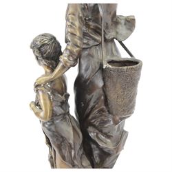 After Hippolyte Francois Moreau (1832-1926), bronzed figure of a a woman and child, signed to base, upon black marble effect plinth, H68cm