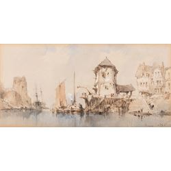 Paul Marny (French/British 1829-1914): Continental Port Scenes, two watercolours signed, max 19cm x 37cm (2)