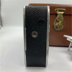 Paillard Bolex D8L STD 8mm cine camera body, serial no. 831223, with 'Paillard Switar 1:1.8 f=36mm AR' lens, serial no. 769123, Paillard Yvar 1:1.8 f=13mm AR' lens, serial no. 782154 and Paillard Pizard 1:1.9 f=5.5mm AR' lens, serial no. 717045, in leather carry case