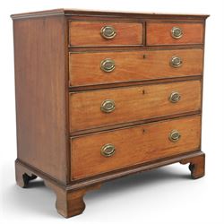 Georgian design mahogany chest, rectangular moulded edge, two short over three long drawers, raised on bracket feet