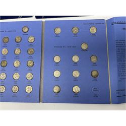Nine filled and part filled Whitman folders to include filled Great Britain Threepence Silver collection 1902 to 1945 and Pennies collection 1881 to 1901, including George VI 1950 and 1951 penny coins etc