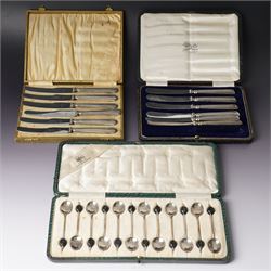 Cased set of twelve silver coffee spoons with bead knop terminals Birmingham 1910 Maker S ...