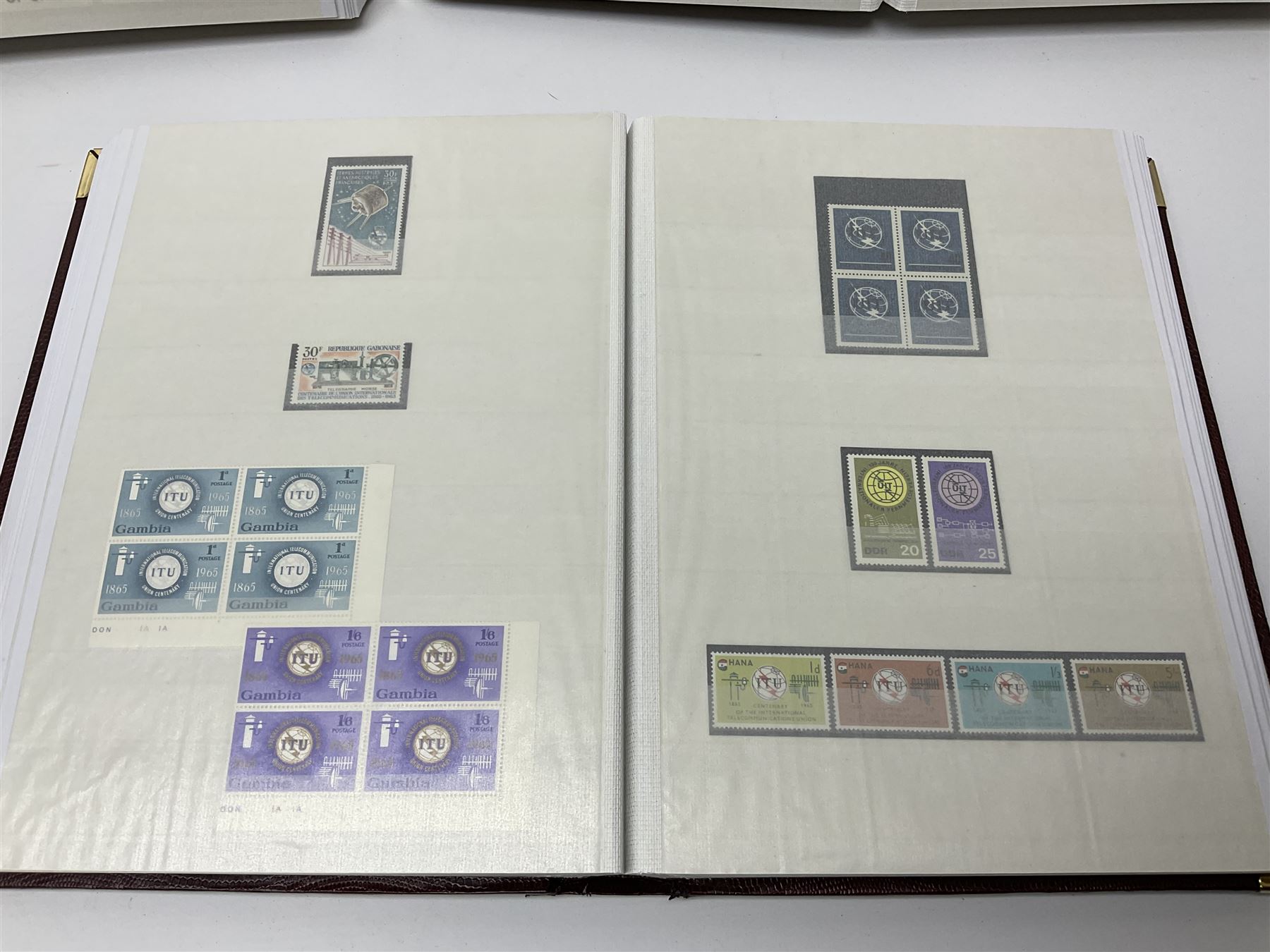 Thematic stamp collection relating to satellites, telecommunications and space from various Countries including Angola, Antigua, Ascension, Australia, Bahamas Barbados, Bhutan, British Virgin Islands, Denmark, Ecuador, Israel etc, a mint and used collection housed in three stockbooks