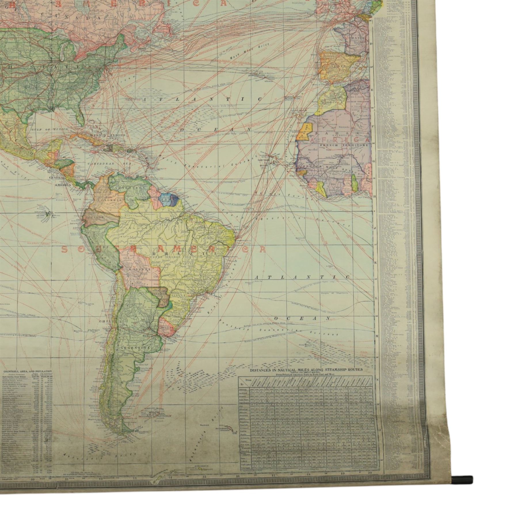 The Scarborough Company (London c.1907): 'Scarborough's Map of the World', double-sided rolled map on waxed silk, showing North America and South America recto, and Europe, Asia, Africa and Australasia verso, 101cm x 101cm