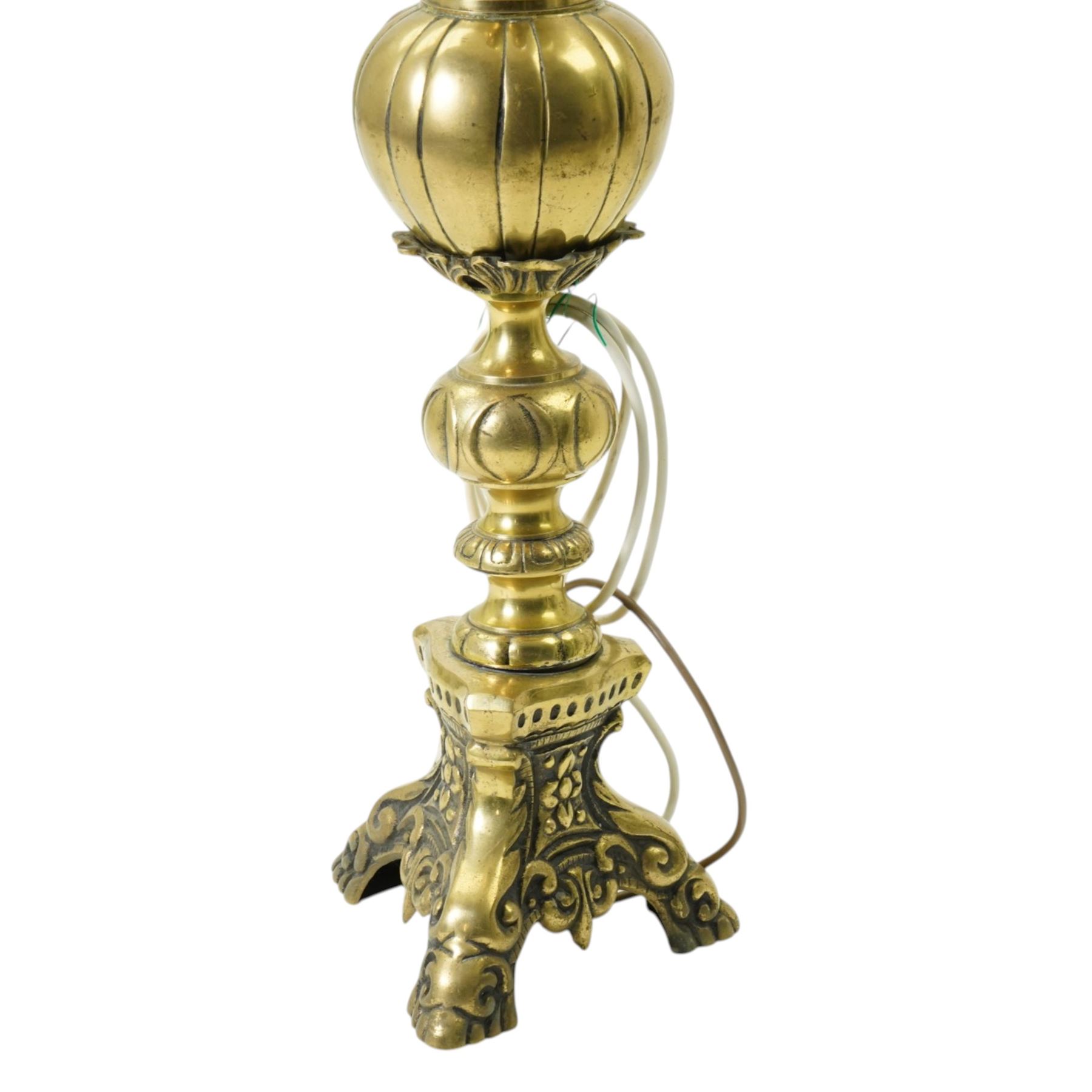 Victorian design brass table lamp with baluster stem and tricorn base H76cm excluding fitting