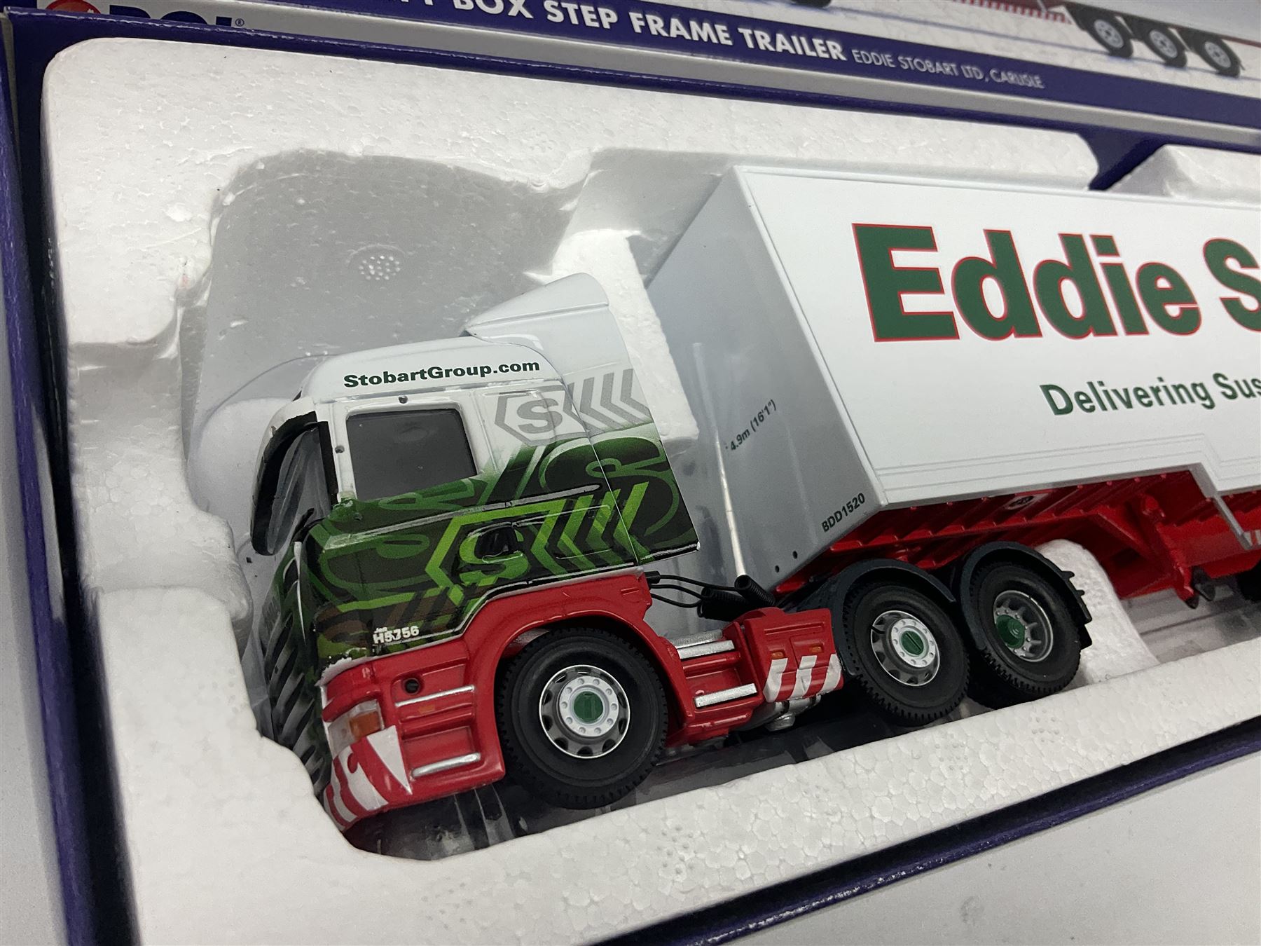 Corgi Eddie Stobart - two special edition Hauliers of Renown; CC13754 Scania R Facelift Box Step Frame Trailer and CC13756 Scania R (Rear Tag) Moving Floor Trailer; and limited edition Hauliers of Renown CC13747 Scania R (Face Lift) Super Curtainside Trailer; all boxed (3)