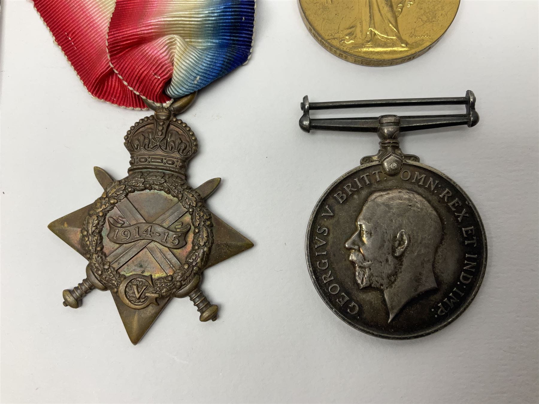 WW1 trio of medals comprising British War Medal, Victory Medal and 1914-15 Star awarded to S/4 091131 Pte. B.T. Day A.S.C.; and WW1 pair of medals comprising British War Medal and Victory Medal awarded to 240653 Gnr. E. Stephenson R.A.