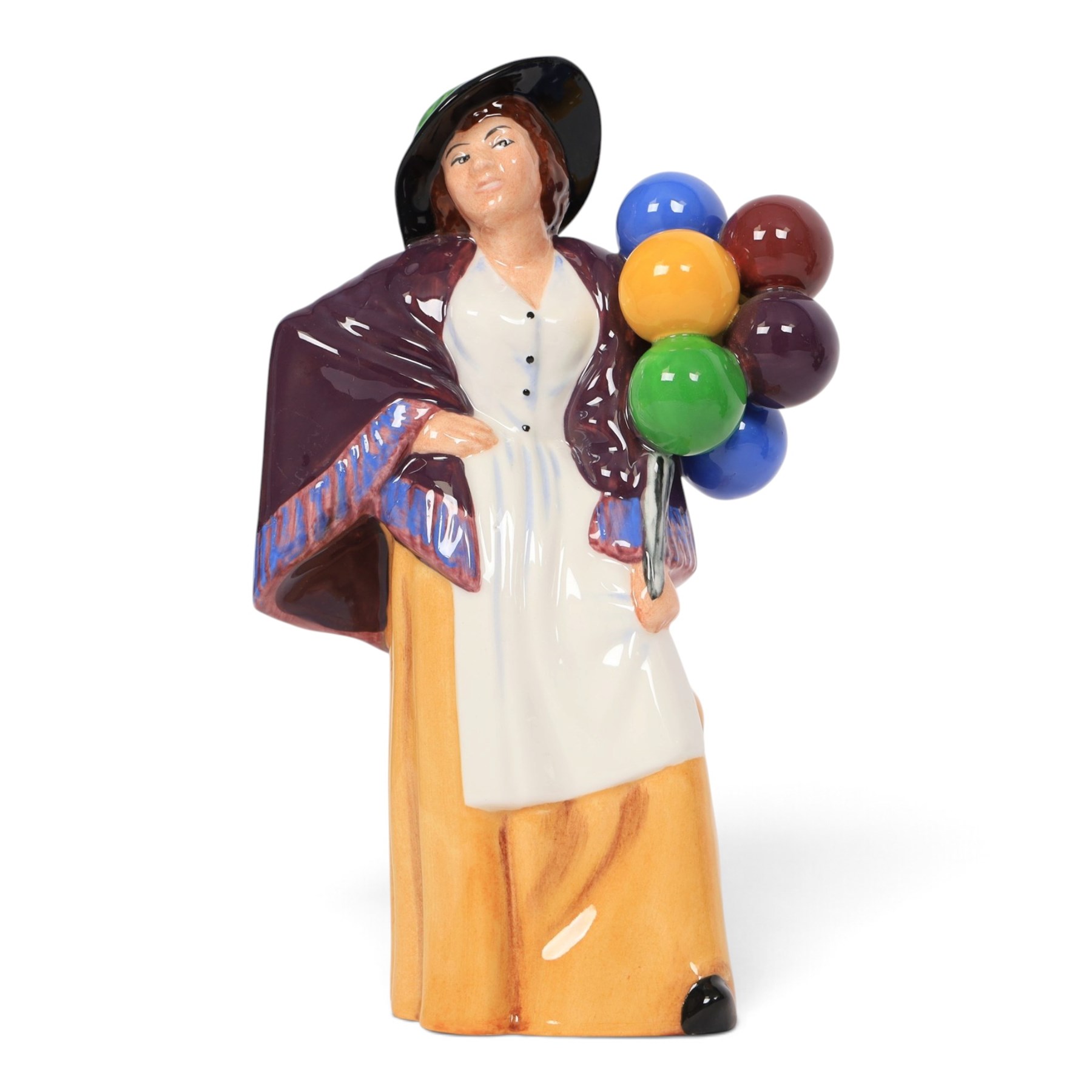 Royal Doulton six balloon seller figures, comprising The Old Balloon Seller HN1315 Biddy Pennyfarthing HN1843, Balloon Girl HN2818, Balloon Boy HN2934, Balloon Lady HN2935 and The Balloon Man HN1954 