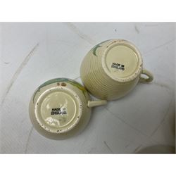 Wilkinson Clarice Cliff honeydew pattern tea service for eight, comprising teapot, milk jug, open sucrier, teacup and saucers, dessert plates and two side plates (29)