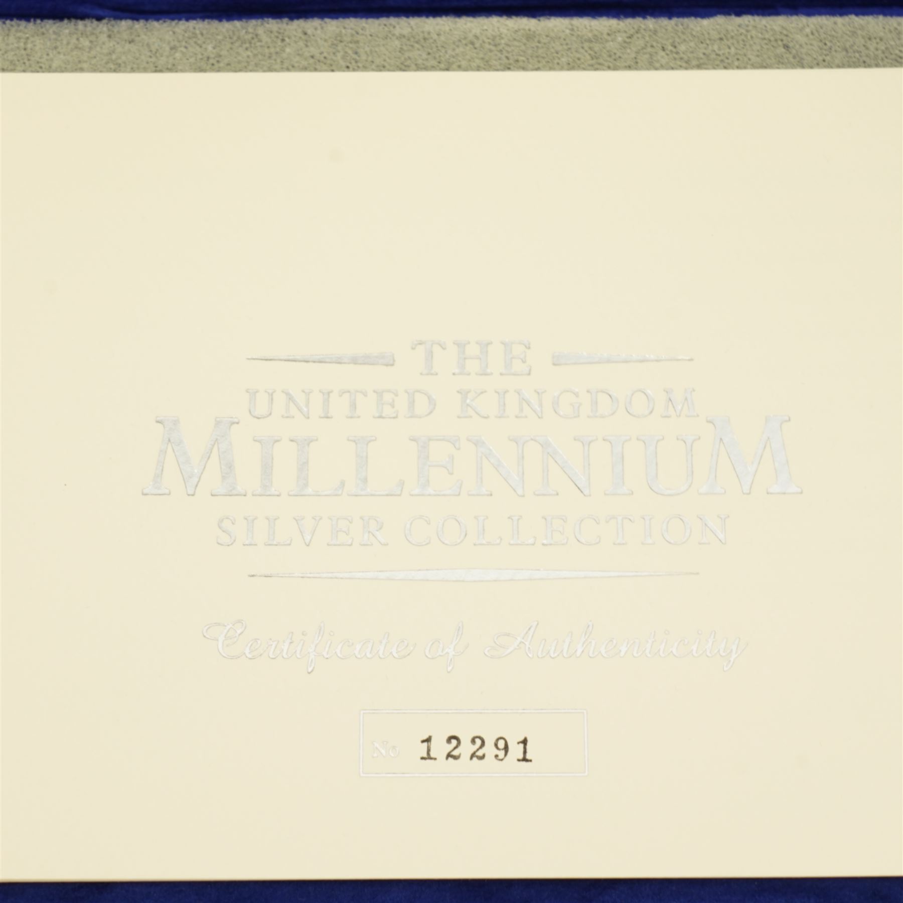 The Royal Mint United Kingdom 2000 silver proof 'Millennium' coin collection, including Maundy coins, number 12291, cased with certificate

