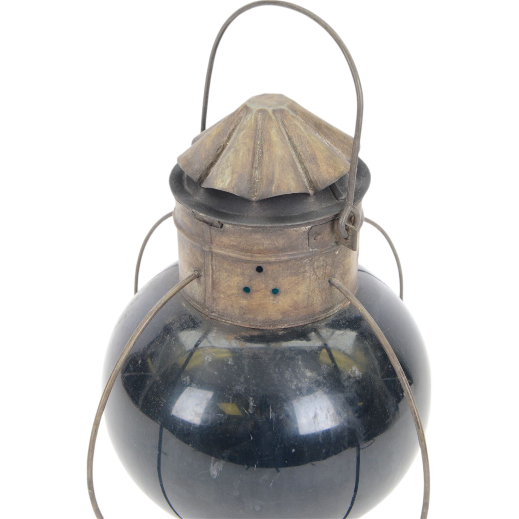 Early 20th century ship's blue glass onion lantern, H36cm