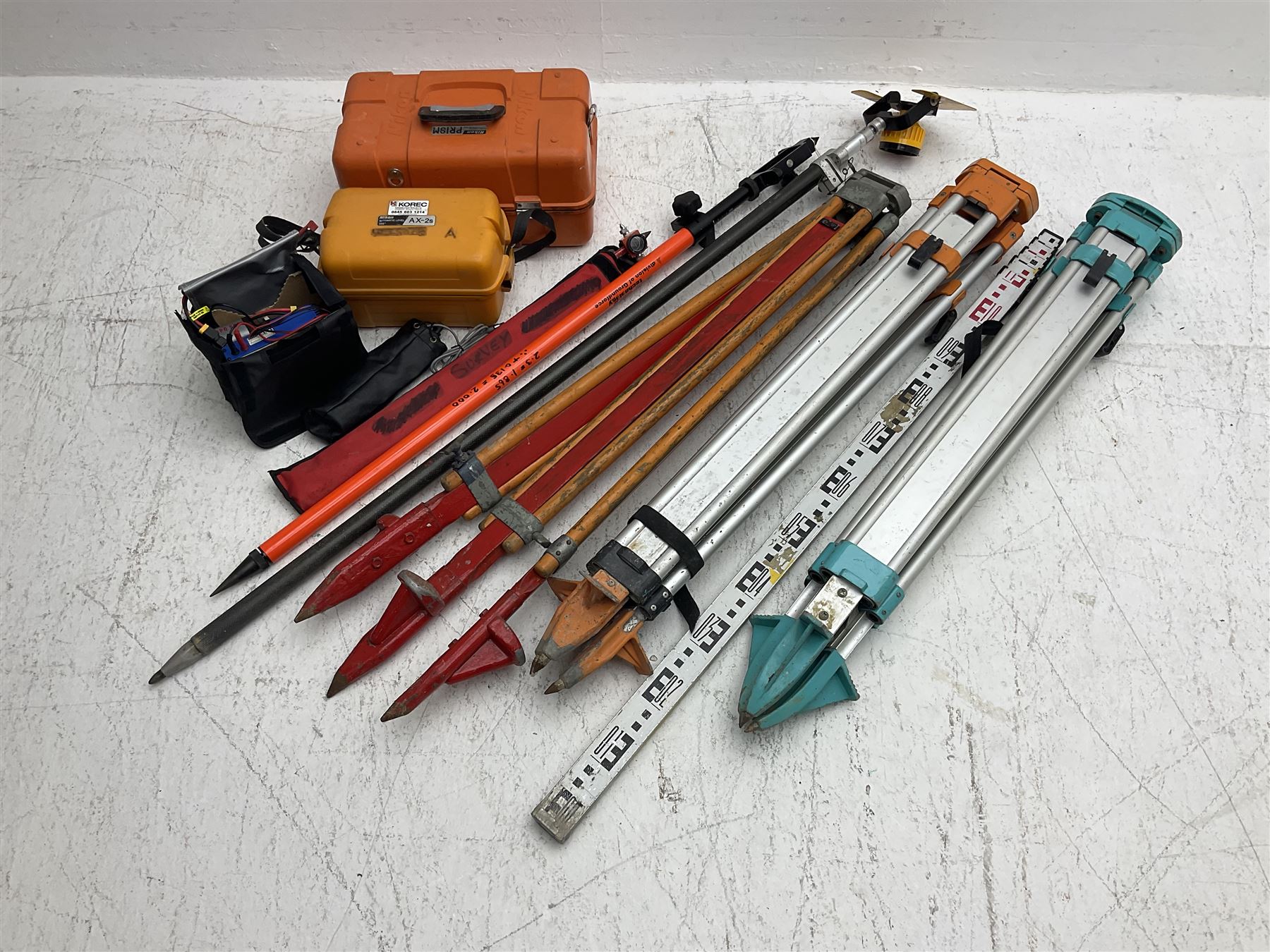 Land Surveying equipment - Nikon AX-2s Automatic Level 360 degrees, serial no.810890; in carrying case with instructions; Nikon Electronic Distancemaster Prism; in carrying case; Imax B6AC Dual Power Professional Balance Charger/Discharger; in carrying bag; Omni Zero 