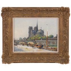 Gustave Madelain (French 1867-1944): 'Notre Dame de Paris', oil on canvas signed, titled on gallery label verso 25cm x 32cm 
Provenance: exh. Richmond Gallery, London, label verso
